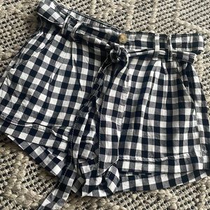 SO Gingham Check Tie Waist Shorts Black & White M